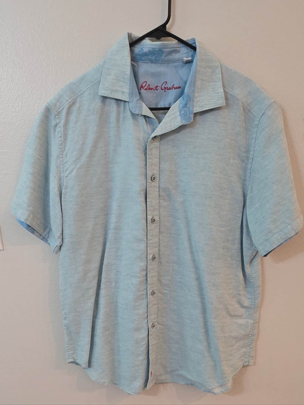 Robert Graham XL Light Blue Linen Blend Short-Sleeve Button-Down Shirt